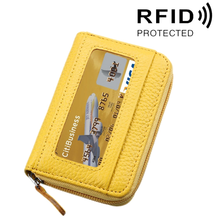 Ví đựng thẻ ngang khóa kéo màu trơn bằng da bò thật, chống RFID, hộp bảo vệ với 12 ngăn thẻ, Kích thước: 11.5*7.5cm