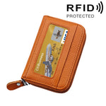 Ví đựng thẻ ngang khóa kéo màu trơn bằng da bò thật, chống RFID, hộp bảo vệ với 12 ngăn thẻ, Kích thước: 11.5*7.5cm