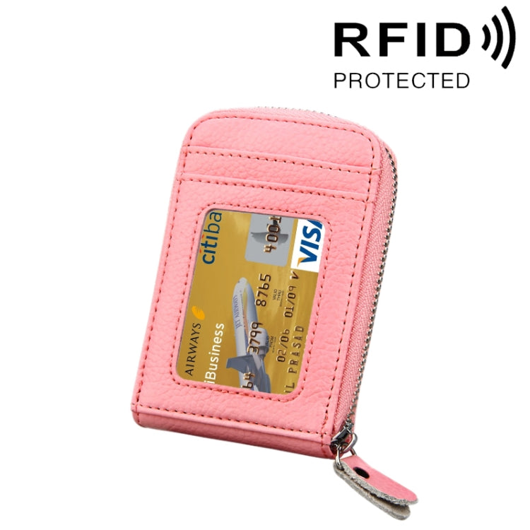 Ví đựng thẻ dọc khóa kéo màu trơn bằng da bò thật, chống RFID, hộp bảo vệ với 12 ngăn thẻ, Kích thước: 11.5*7.5cm