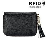 Ví đựng thẻ khóa kéo màu trơn bằng da bò thật, chống RFID, túi đựng thẻ bảo vệ, ví đựng tiền xu có tua rua và 15 ngăn đựng thẻ cho nữ, kích thước: 11.1*7.6*3.5cm