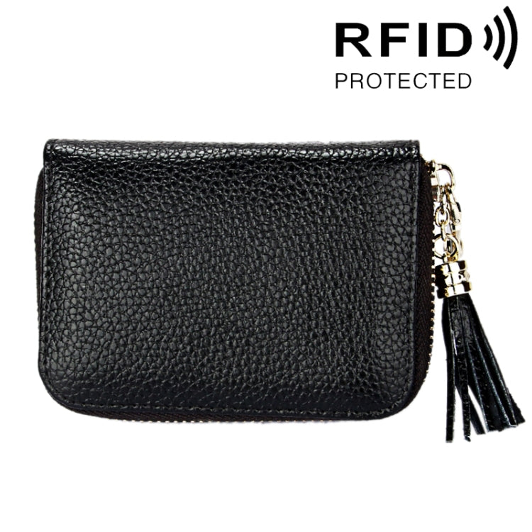 Ví đựng thẻ khóa kéo màu trơn bằng da bò thật, chống RFID, túi đựng thẻ bảo vệ, ví đựng tiền xu có tua rua và 15 ngăn đựng thẻ cho nữ, kích thước: 11.1*7.6*3.5cm
