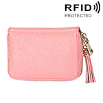 Ví đựng thẻ khóa kéo màu trơn bằng da bò thật, chống RFID, túi đựng thẻ bảo vệ, ví đựng tiền xu có tua rua và 15 ngăn đựng thẻ cho nữ, kích thước: 11.1*7.6*3.5cm