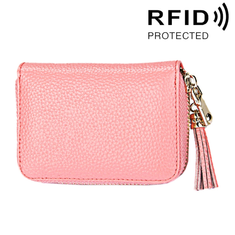 Ví đựng thẻ khóa kéo màu trơn bằng da bò thật, chống RFID, túi đựng thẻ bảo vệ, ví đựng tiền xu có tua rua và 15 ngăn đựng thẻ cho nữ, kích thước: 11.1*7.6*3.5cm