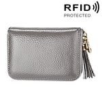 Ví đựng thẻ khóa kéo màu trơn bằng da bò thật, chống RFID, túi đựng thẻ bảo vệ, ví đựng tiền xu có tua rua và 15 ngăn đựng thẻ cho nữ, kích thước: 11.1*7.6*3.5cm