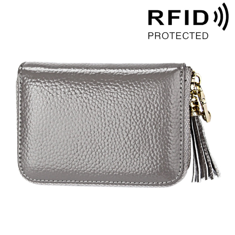 Ví đựng thẻ khóa kéo màu trơn bằng da bò thật, chống RFID, túi đựng thẻ bảo vệ, ví đựng tiền xu có tua rua và 15 ngăn đựng thẻ cho nữ, kích thước: 11.1*7.6*3.5cm