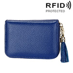 Ví đựng thẻ khóa kéo màu trơn bằng da bò thật, chống RFID, túi đựng thẻ bảo vệ, ví đựng tiền xu có tua rua và 15 ngăn đựng thẻ cho nữ, kích thước: 11.1*7.6*3.5cm