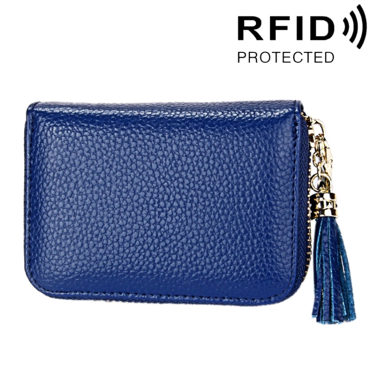 Ví đựng thẻ khóa kéo màu trơn bằng da bò thật, chống RFID, túi đựng thẻ bảo vệ, ví đựng tiền xu có tua rua và 15 ngăn đựng thẻ cho nữ, kích thước: 11.1*7.6*3.5cm