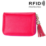 Ví đựng thẻ khóa kéo màu trơn bằng da bò thật, chống RFID, túi đựng thẻ bảo vệ, ví đựng tiền xu có tua rua và 15 ngăn đựng thẻ cho nữ, kích thước: 11.1*7.6*3.5cm