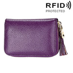 Ví đựng thẻ khóa kéo màu trơn bằng da bò thật, chống RFID, túi đựng thẻ bảo vệ, ví đựng tiền xu có tua rua và 15 ngăn đựng thẻ cho nữ, kích thước: 11.1*7.6*3.5cm