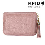Ví đựng thẻ khóa kéo màu trơn bằng da bò thật, chống RFID, túi đựng thẻ bảo vệ, ví đựng tiền xu có tua rua và 15 ngăn đựng thẻ cho nữ, kích thước: 11.1*7.6*3.5cm