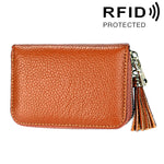 Ví đựng thẻ khóa kéo màu trơn bằng da bò thật, chống RFID, túi đựng thẻ bảo vệ, ví đựng tiền xu có tua rua và 15 ngăn đựng thẻ cho nữ, kích thước: 11.1*7.6*3.5cm