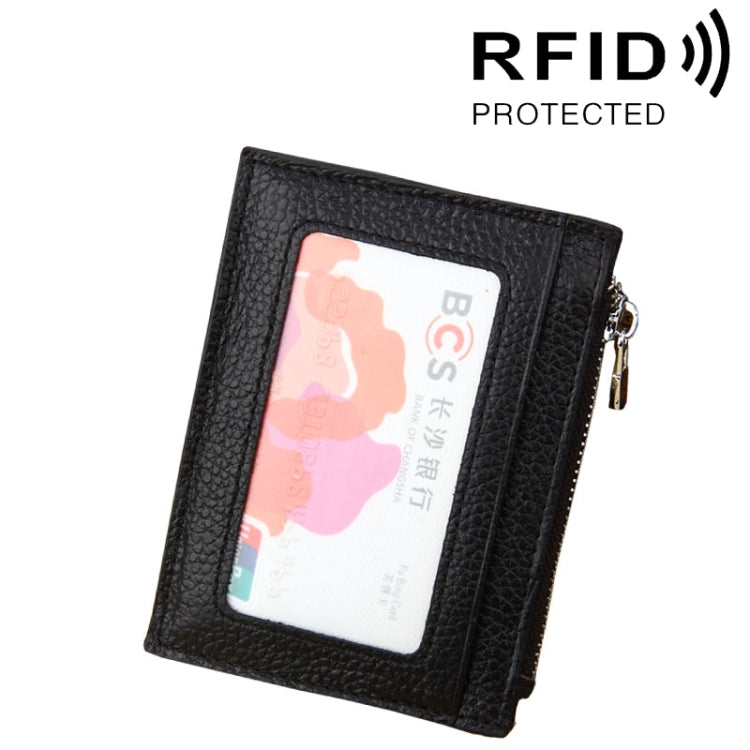 Ví đựng thẻ khóa kéo màu trơn bằng da bò, chống RFID, túi đựng thẻ bảo vệ, ví đựng tiền xu, kích thước: 11*8*1.5cm