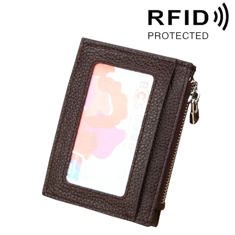 Ví đựng thẻ khóa kéo màu trơn bằng da bò, chống RFID, túi đựng thẻ bảo vệ, ví đựng tiền xu, kích thước: 11*8*1.5cm