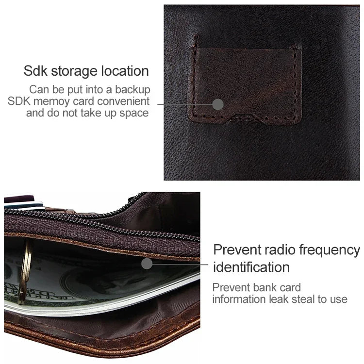 8232 Antimagnetic RFID Men Oil Wax Leather Wallet with Detachable Card Holder, 8232