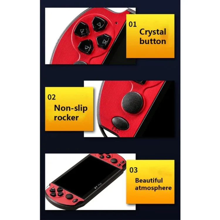 Máy chơi game cầm tay cổ điển Retro X7 Plus với màn hình HD 5.1 inch & bộ nhớ 8G, hỗ trợ MP4 / ebook, X7 Plus (Vàng + Đỏ), X7 Plus (Vàng), X7 Plus (Xanh dương + Đỏ), X7 Plus (Xanh dương), X7 Plus (Đỏ)