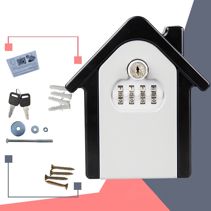 Hộp Lưu Trữ Khóa Mật Khẩu Hình Ngôi Nhà Hộp An Toàn Tủ Treo Tường, Kèm 1 Chìa Khóa
