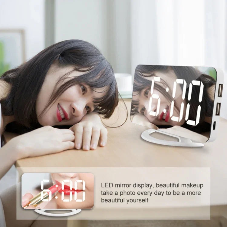 TS-8201-W Multifunctional LED Makeup Mirror Desk Clock Automatic Photosensitive Electronic Alarm
