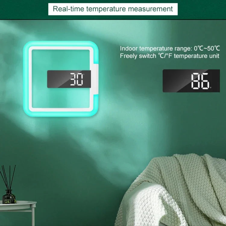 Đồng hồ báo thức kỹ thuật số đa chức năng hình vuông TS-S28-W, nhiệt kế RGB, đồng hồ LED gương, đồng hồ treo tường rỗng, nhiệt kế RGB