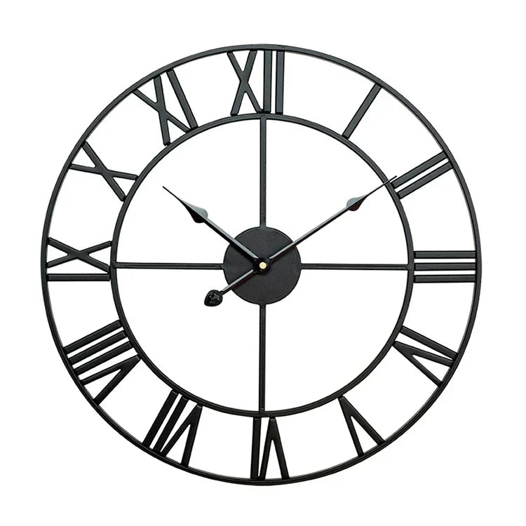 Đồng hồ treo tường trang trí phòng khách phong cách cổ điển 45cm, mặt số La Mã, kim trôi