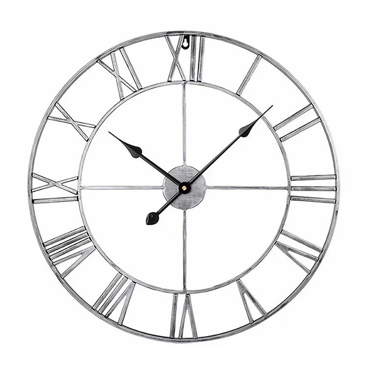 Đồng hồ treo tường trang trí phòng khách phong cách cổ điển 45cm, mặt số La Mã, kim trôi