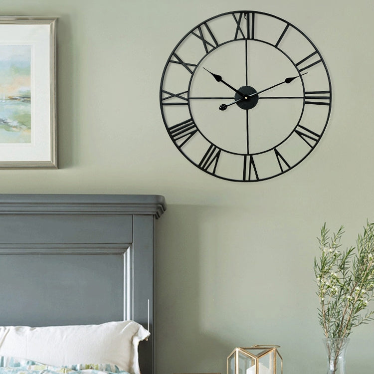 Đồng hồ treo tường trang trí phòng khách phong cách cổ điển bằng sắt tròn số La Mute 60cm (Màu trắng), 50cm