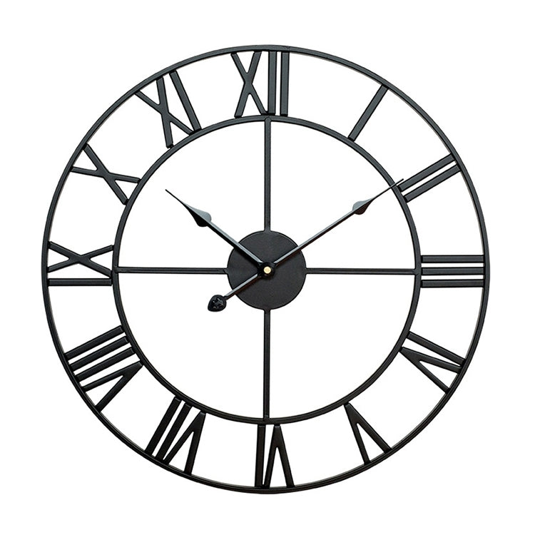 Đồng hồ treo tường trang trí phòng khách phong cách cổ điển bằng sắt tròn số La Mute 60cm (Màu trắng), 50cm