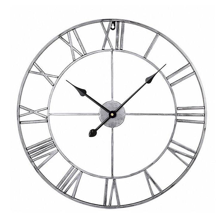 Đồng hồ treo tường trang trí phòng khách phong cách cổ điển bằng sắt tròn số La Mute 60cm (Màu trắng), 50cm