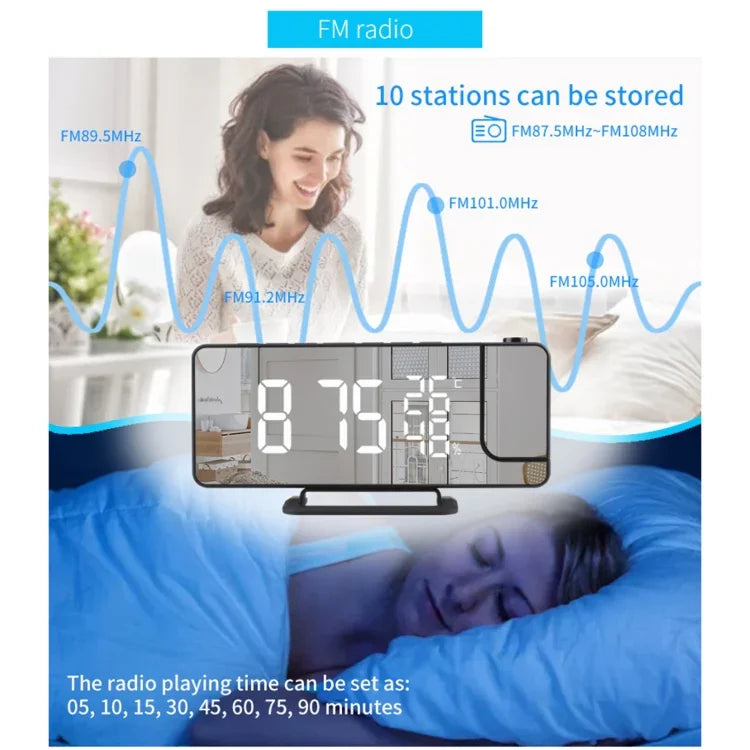 Đồng hồ báo thức chiếu gương kỹ thuật số TS-9210 với radio FM & nhiệt độ độ ẩm, TS-9210 có radio FM