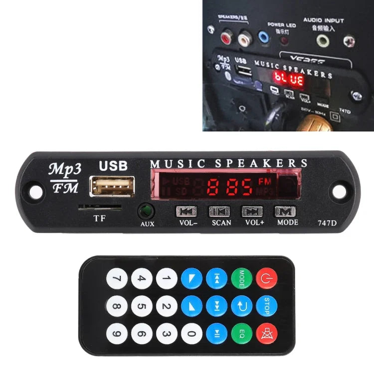 Bảng giải mã âm thanh MP3 xe hơi 12V radio FM thẻ TF USB cổng AUX 3,5 mm, không có Bluetooth và ghi âm