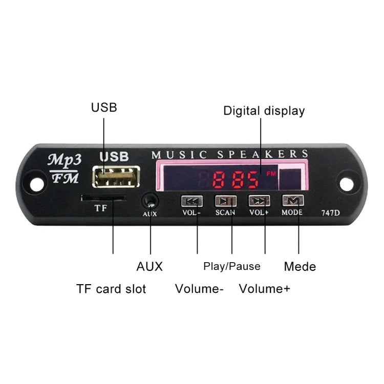 Bảng giải mã âm thanh MP3 xe hơi 12V radio FM thẻ TF USB cổng AUX 3,5 mm, không có Bluetooth và ghi âm