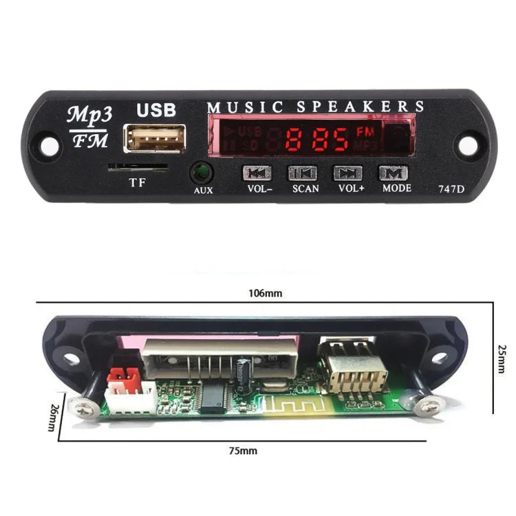 Bảng giải mã máy nghe nhạc MP3 ô tô 12V, Bluetooth, radio FM, TF, USB, AUX 3.5 mm, không có chức năng ghi âm, không có ghi âm