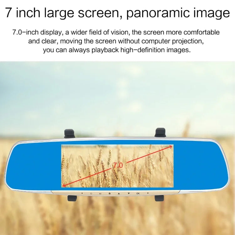 Gương chiếu hậu LCD cảm ứng 7 inch V100 Ghi hình xe với camera riêng biệt, Góc nhìn rộng 170 độ, Hỗ trợ nhìn ban đêm / Quay vòng / Phát hiện chuyển động / Cảm biến G / Thẻ TF, 7 inch