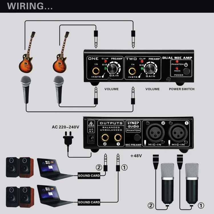 LINEPAUDIO A961 Bộ Khuếch Đại Micro 2 Kênh cho Đàn Guitar Điện và Đàn Bass Điện, A961