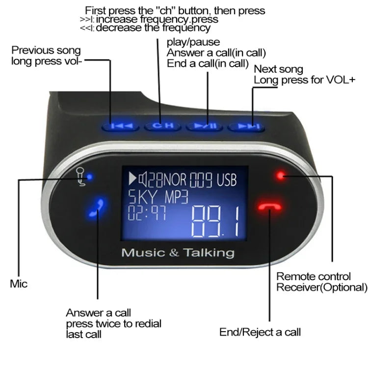 630C Đầu phát MP3 radio stereo xe hơi hình chân gà, bộ kit rảnh tay Bluetooth, phát FM, 630C