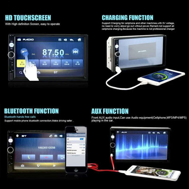 Đầu thu radio ô tô 2 Din 7 inch HD 7010B, hỗ trợ FM & USB & thẻ TF, 7010B