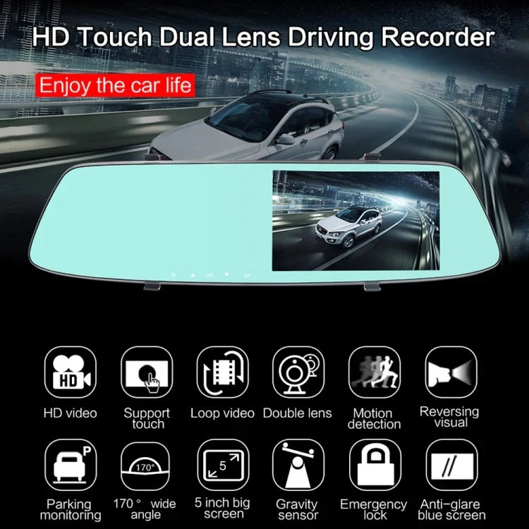 G705 gương chiếu hậu màn hình cảm ứng LCD 5 inch ghi hình xe hơi với camera riêng biệt, góc nhìn rộng 170 độ, hỗ trợ quay vòng video / phát hiện chuyển động / cảm biến G / thẻ TF, G705