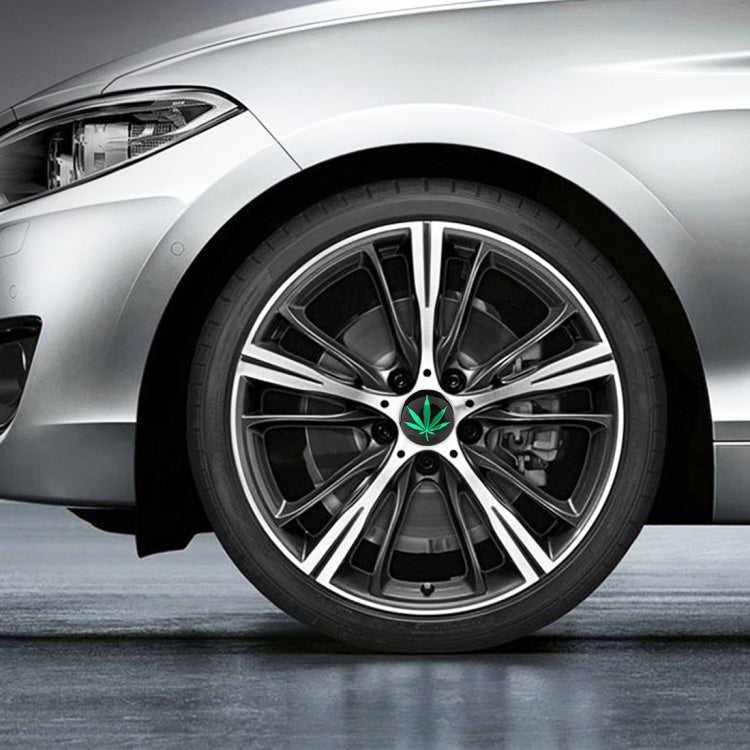 4 PCS Car-Styling Green Leaves Pattern Metal Wheel Hub Decorative Sticker, Diameter: 5.8cm, Green Leaves