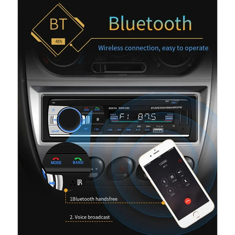 SWM-530 Bộ sạc xe hơi 12V đa năng 2 cổng USB, đầu thu radio MP3, hỗ trợ FM & Bluetooth có điều khiển từ xa, SWM-530