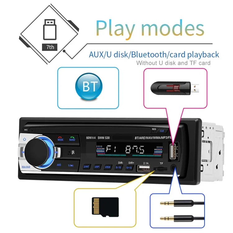 SWM-530 Bộ sạc xe hơi 12V đa năng 2 cổng USB, đầu thu radio MP3, hỗ trợ FM & Bluetooth có điều khiển từ xa, SWM-530