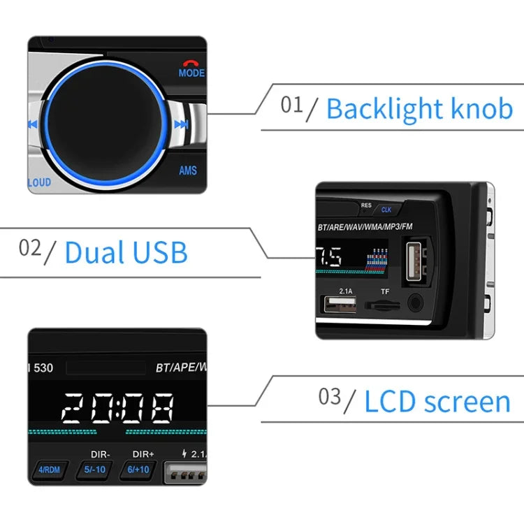SWM-530 Bộ sạc xe hơi 12V đa năng 2 cổng USB, đầu thu radio MP3, hỗ trợ FM & Bluetooth có điều khiển từ xa, SWM-530