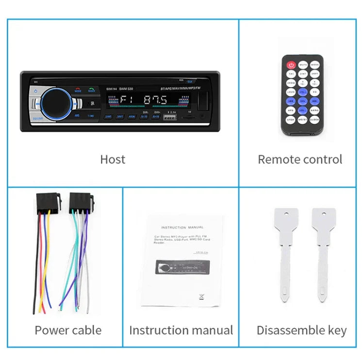 SWM-530 Bộ sạc xe hơi 12V đa năng 2 cổng USB, đầu thu radio MP3, hỗ trợ FM & Bluetooth có điều khiển từ xa, SWM-530