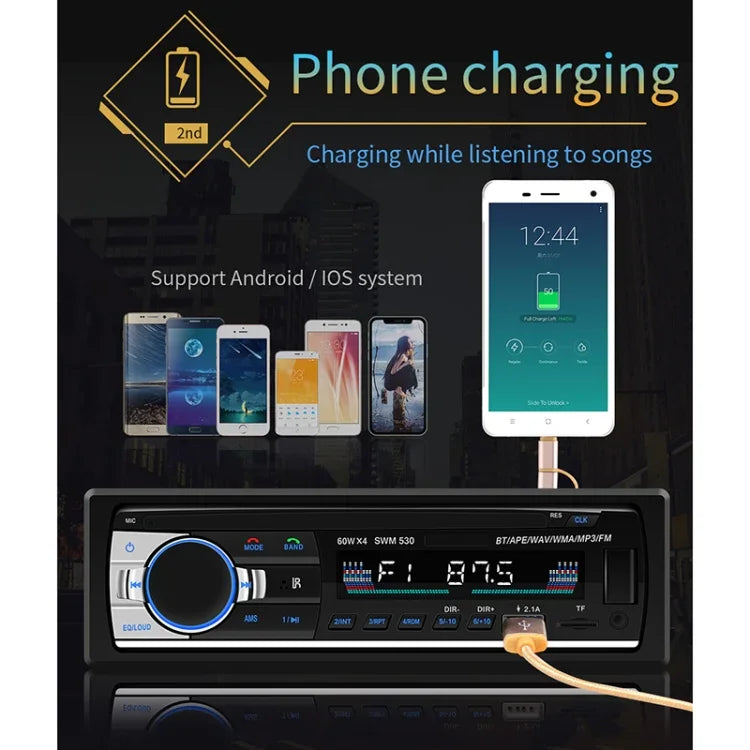 SWM-530 Bộ sạc xe hơi 12V đa năng 2 cổng USB, đầu thu radio MP3, hỗ trợ FM & Bluetooth có điều khiển từ xa, SWM-530