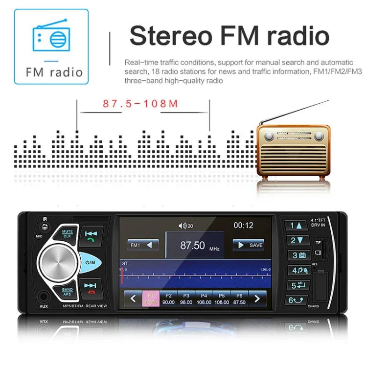 SWM-4022D Đầu thu radio xe hơi đa năng 12V màn hình HD 4,1 inch MP5, hỗ trợ FM & Bluetooth & thẻ TF có điều khiển từ xa, SWM-4022D