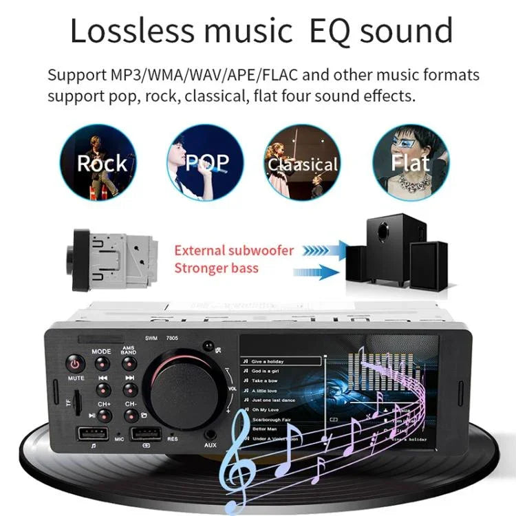 Đầu thu radio ô tô đa năng MP5 4.1 inch 7805, Hỗ trợ FM & Bluetooth & thẻ TF với điều khiển từ xa, 7805