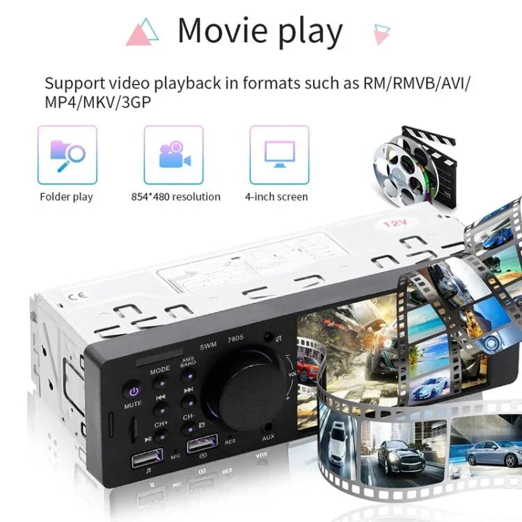 Đầu thu radio ô tô đa năng MP5 4.1 inch 7805, Hỗ trợ FM & Bluetooth & thẻ TF với điều khiển từ xa, 7805