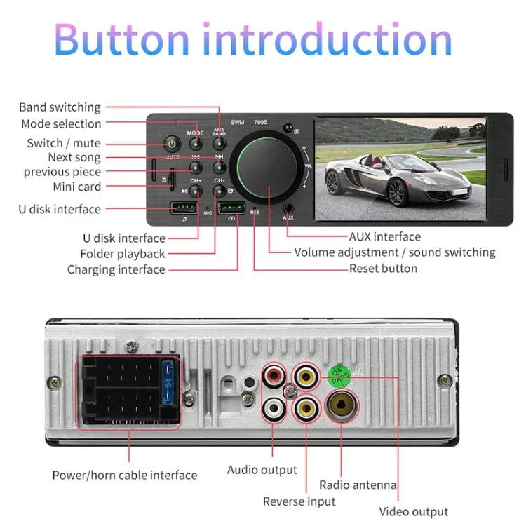 Đầu thu radio ô tô đa năng MP5 4.1 inch 7805, Hỗ trợ FM & Bluetooth & thẻ TF với điều khiển từ xa, 7805
