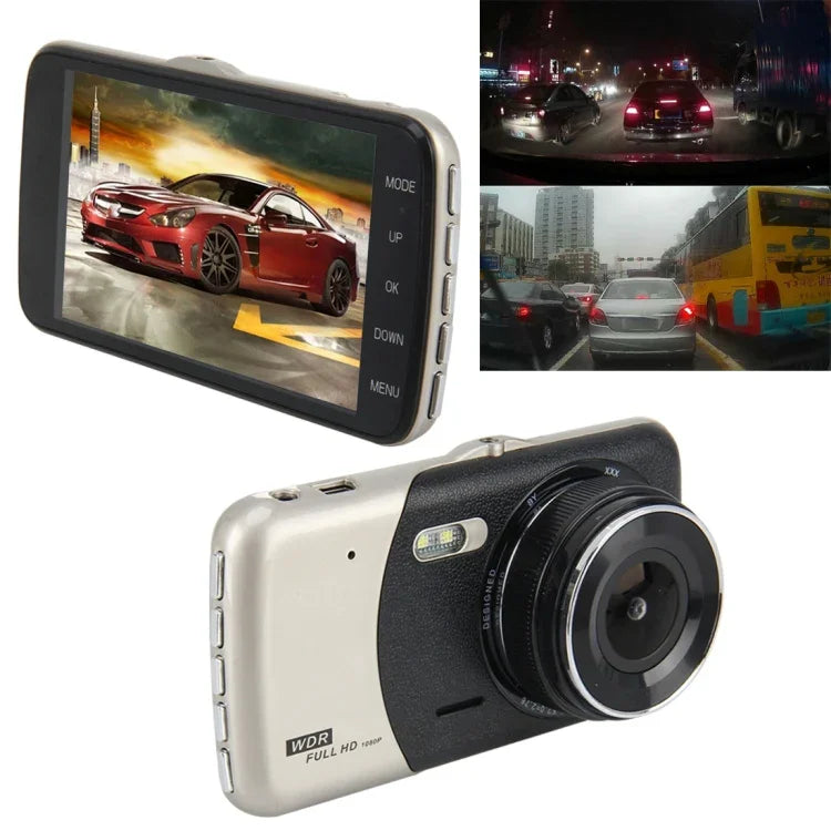 Ghi hình video HD 4 inch màn hình HD cho xe hơi với camera F2.0 riêng biệt, 12MP góc rộng 170 độ / quay vòng phía sau / ghi hình cảm biến G / WDR Full HD / camera trước 1080P / camera sau 720P / hỗ trợ thẻ TF 32G, 4 inch