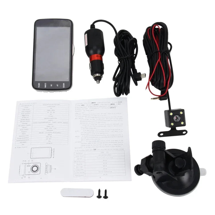 Ghi hình video HD 4 inch màn hình HD cho xe hơi với camera F2.0 riêng biệt, 12MP góc rộng 170 độ / quay vòng phía sau / ghi hình cảm biến G / WDR Full HD / camera trước 1080P / camera sau 720P / hỗ trợ thẻ TF 32G, 4 inch