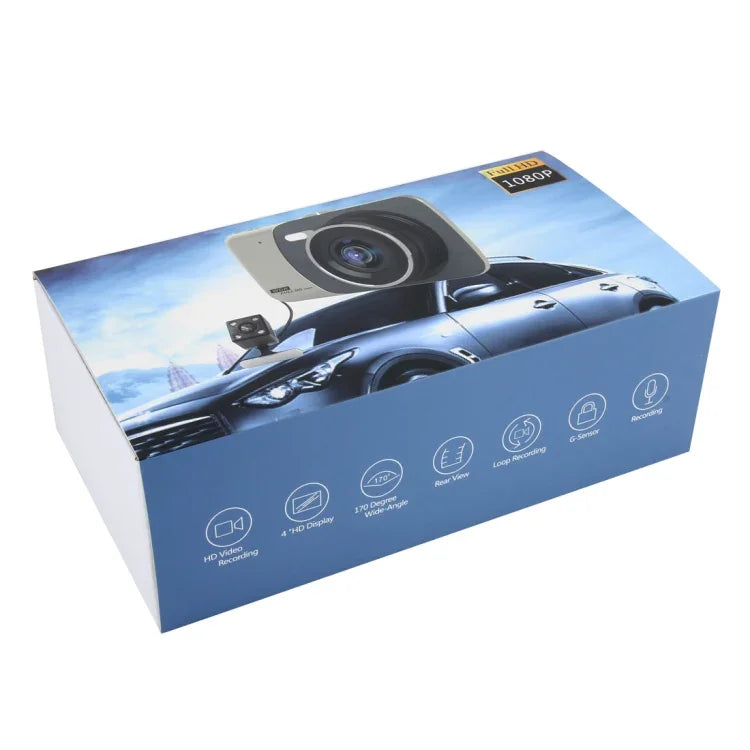 Ghi hình video HD 4 inch màn hình HD cho xe hơi với camera F2.0 riêng biệt, 12MP góc rộng 170 độ / quay vòng phía sau / ghi hình cảm biến G / WDR Full HD / camera trước 1080P / camera sau 720P / hỗ trợ thẻ TF 32G, 4 inch