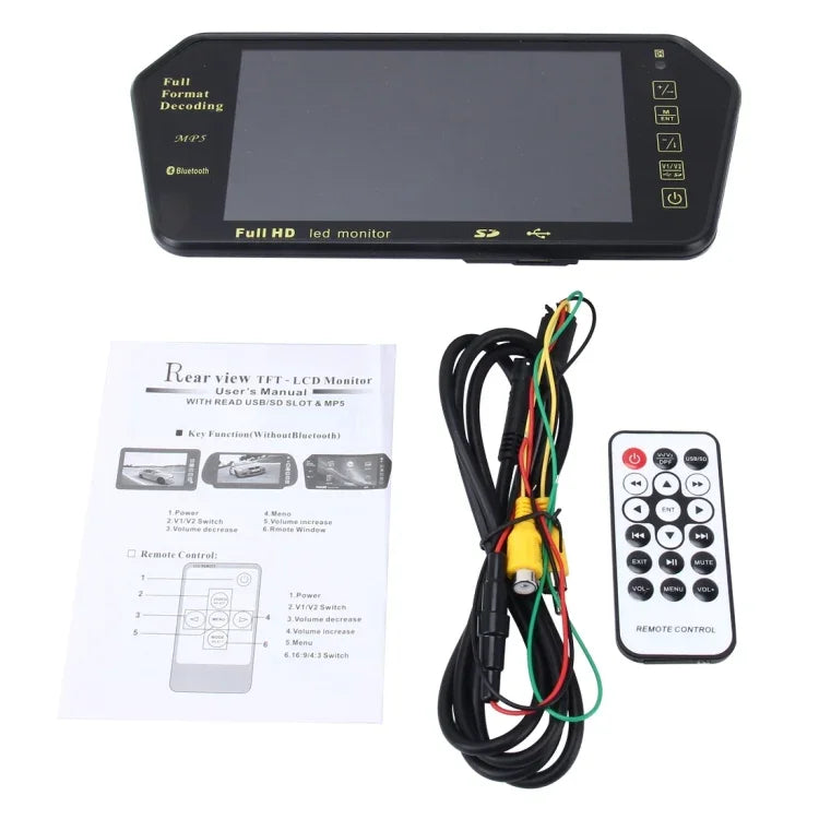 Màn hình ô tô màu TFT-LCD 7 inch 480*234 với đầu phát MP5 Bluetooth, Hỗ trợ chức năng tự động chuyển màn hình khi lùi, 7 inch 480*234